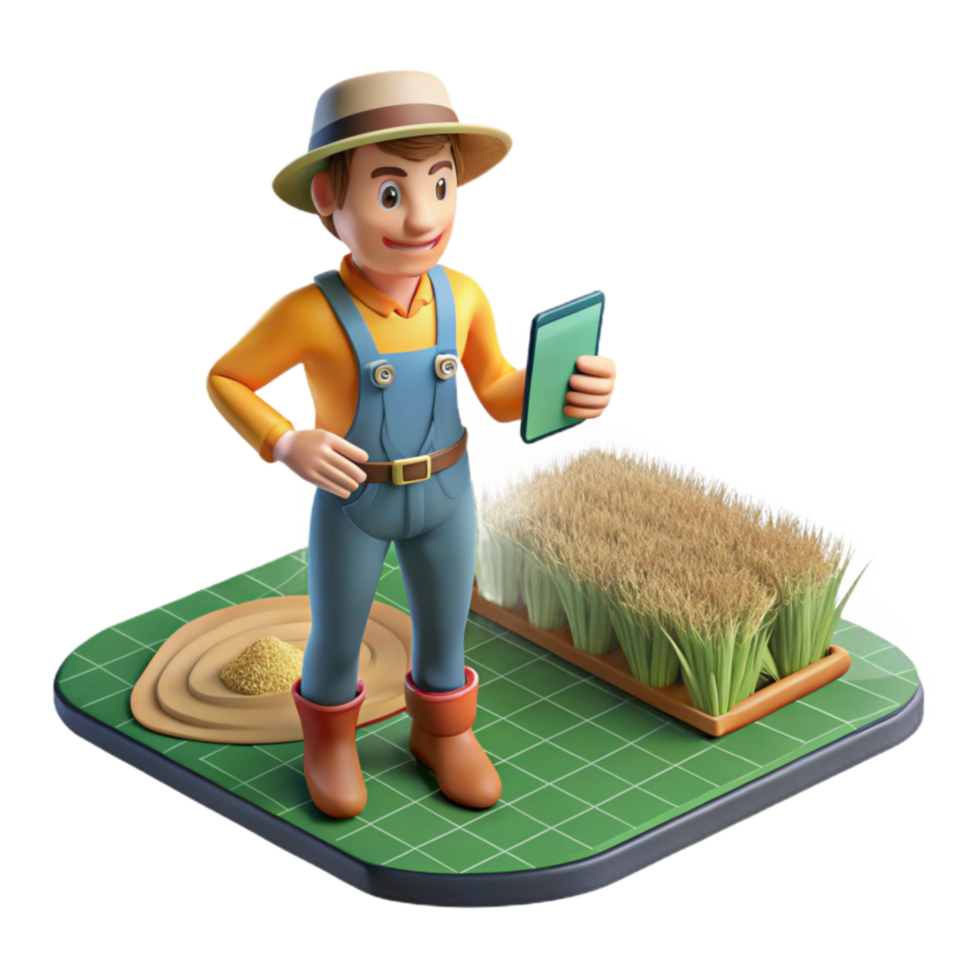 wonderful creative Farmer Using Augmented Reality App in Field Transparent Background genuine png