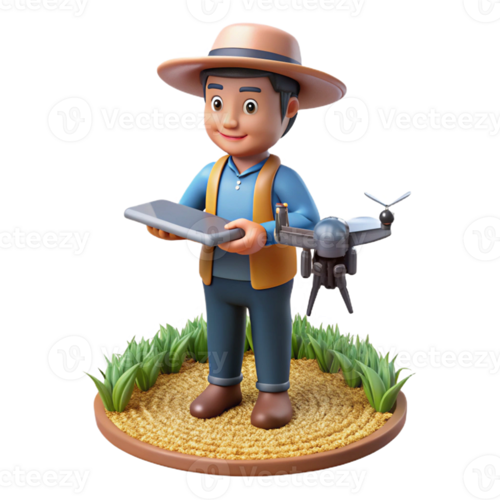 serene classic Farmer Using Drone to Inspect Crops Isolated Cutout detailed png