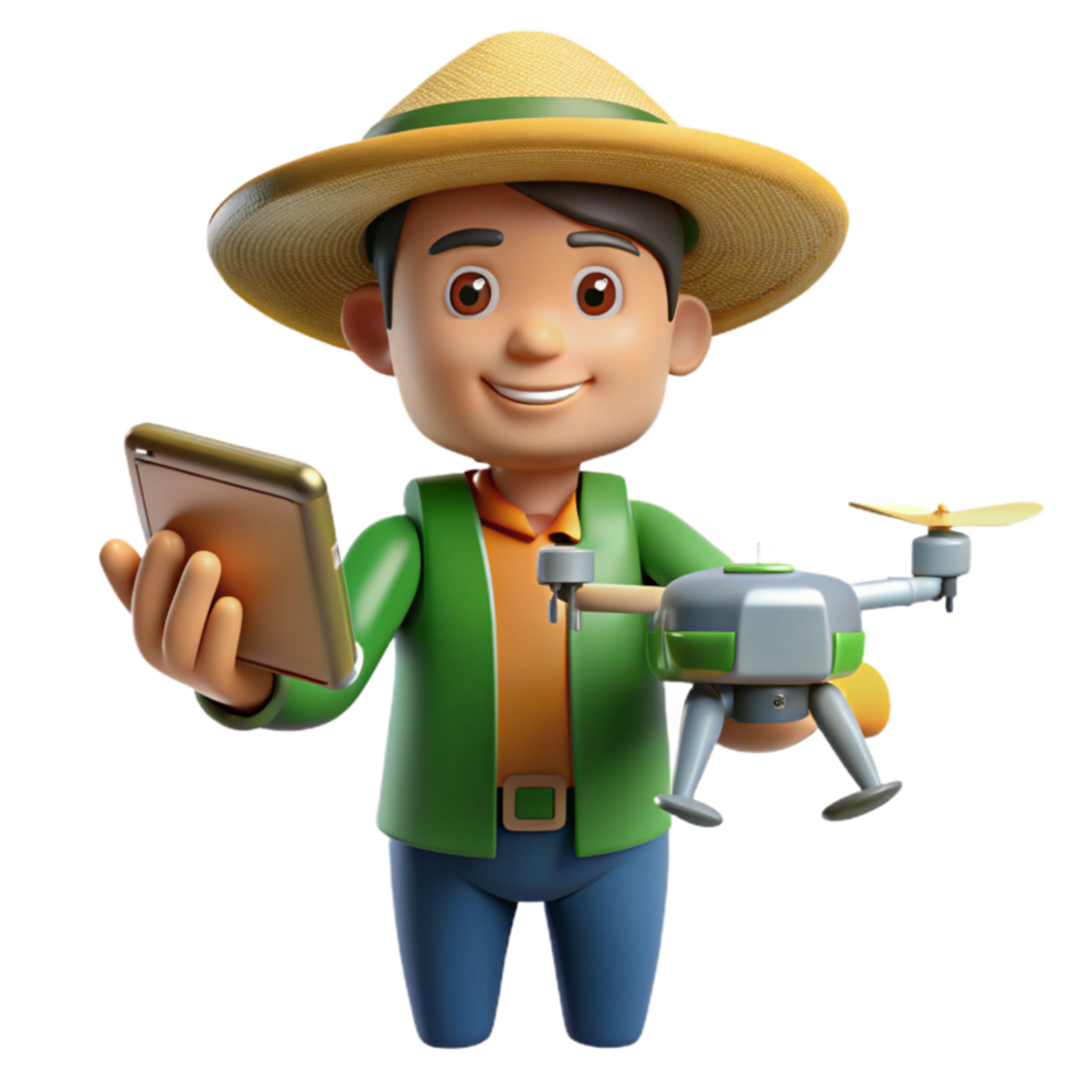 extraordinary creative Farmer Using Drone for Crop Inspection Close Up Isolated authentic png