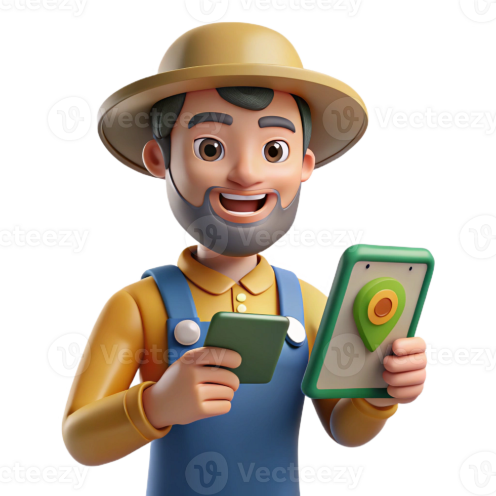 dramatic rustic Farmer Using Precision Agriculture App Transparent Background high quality png