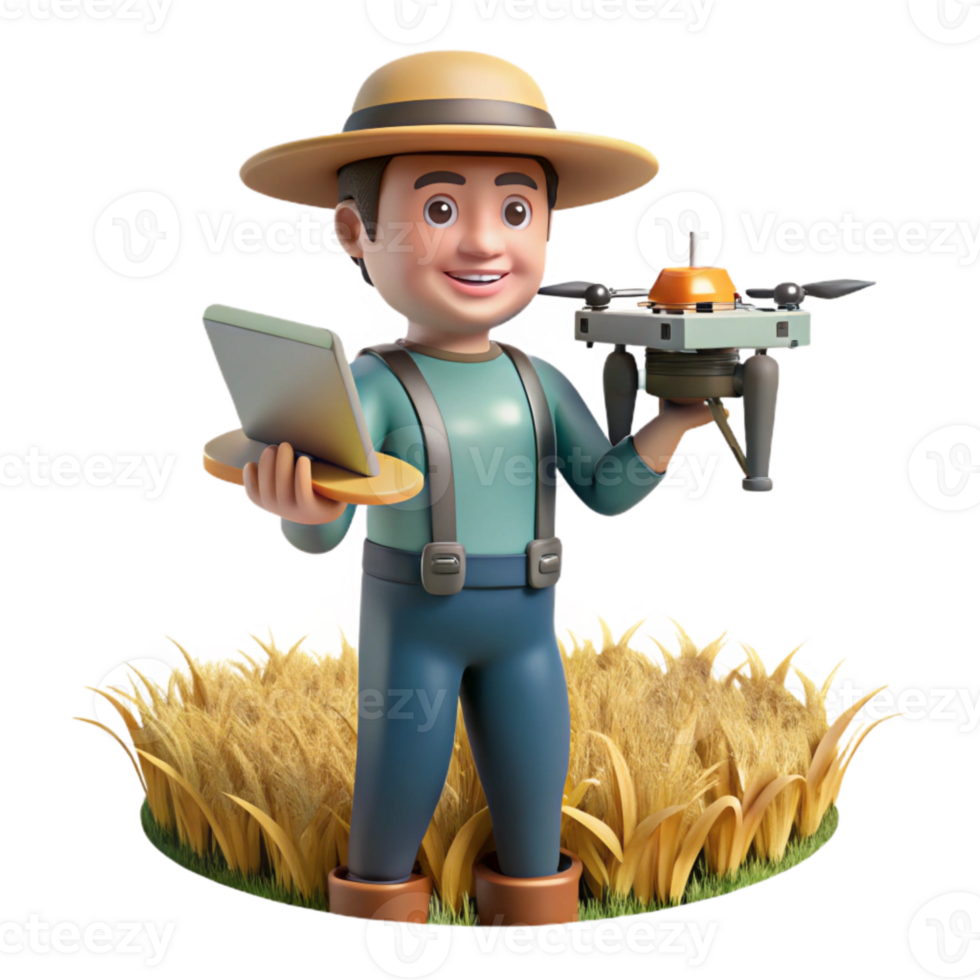 stunning traditional Farmer Using Drone to Inspect Crops Isolated Cutout detailed png