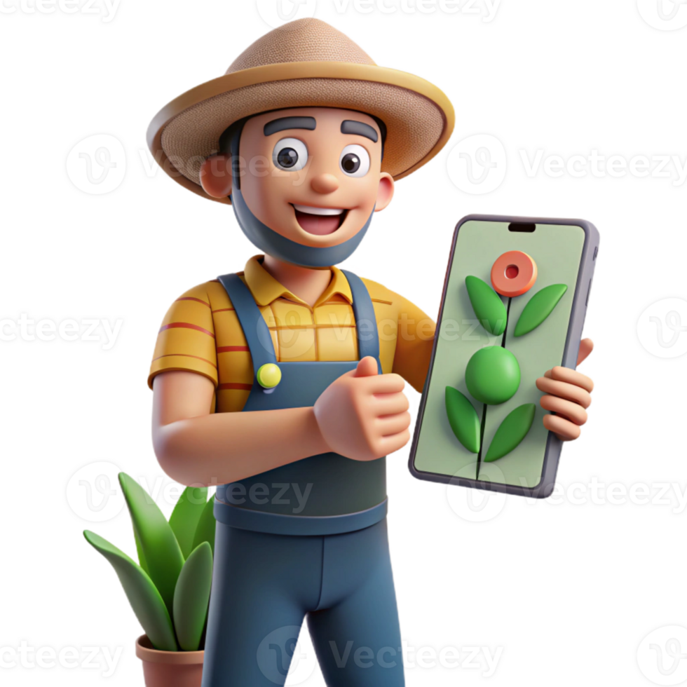 beautiful vintage Farmer Using Precision Agriculture App Transparent Background high resolution png