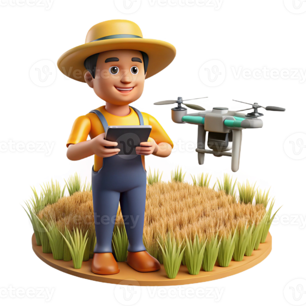 wonderful minimalist Farmer Using Drone to Inspect Crops Isolated Cutout genuine png