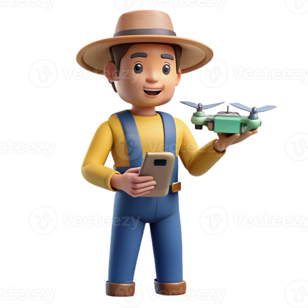 stunning contemporary Farmer with Drone Remote Control Cutout premium png