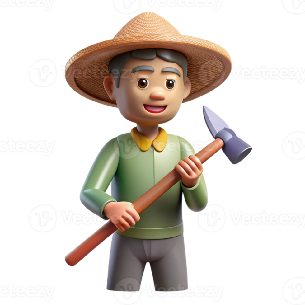 elegant traditional Farmer with Hoe Side View Transparent Background high resolution png