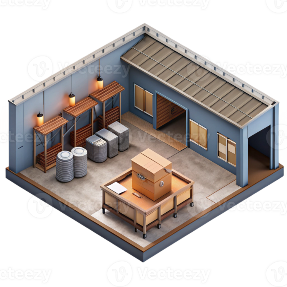 stunning minimalist Warehouse Interior High Angle View Isolated high resolution png