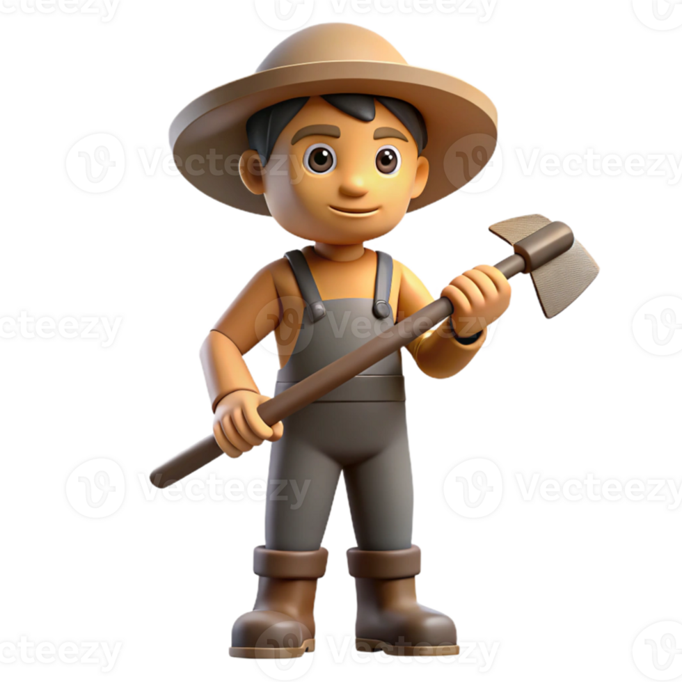 extraordinary contemporary Farmer with Hoe Side View Transparent Background high quality png