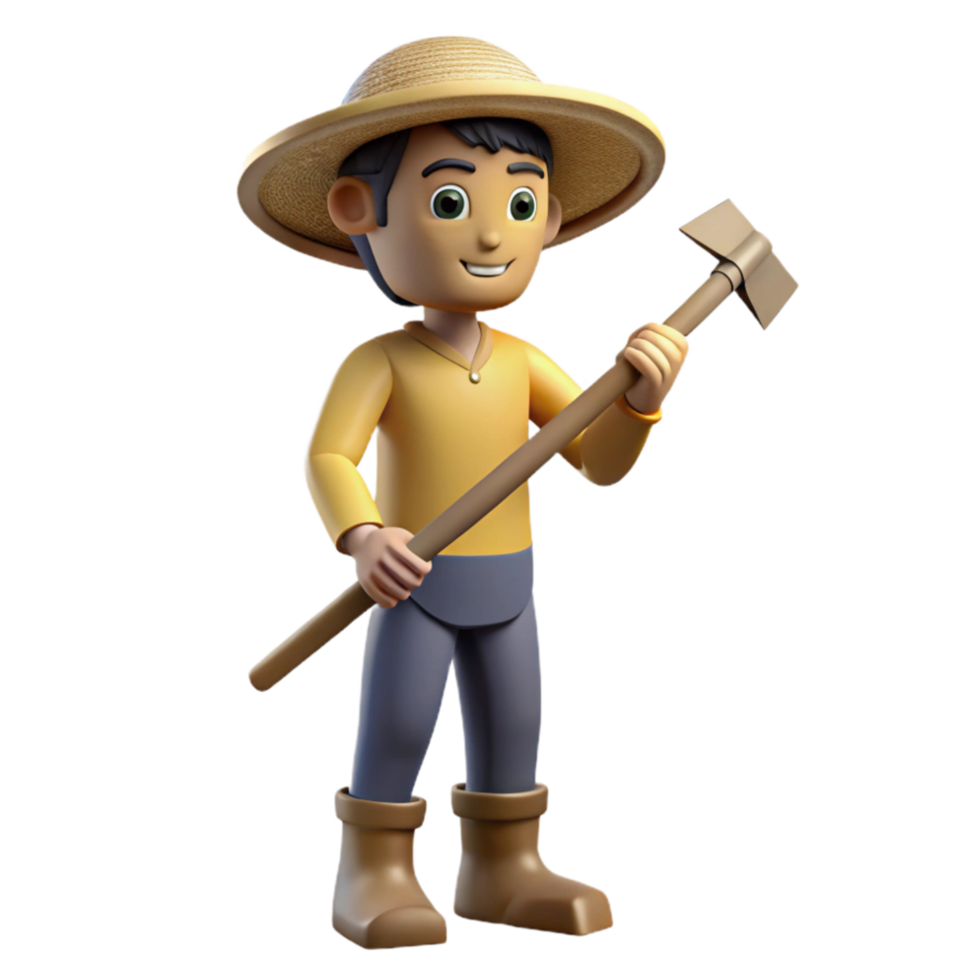 dramatic artistic Farmer with Hoe Side View Transparent Background premium png
