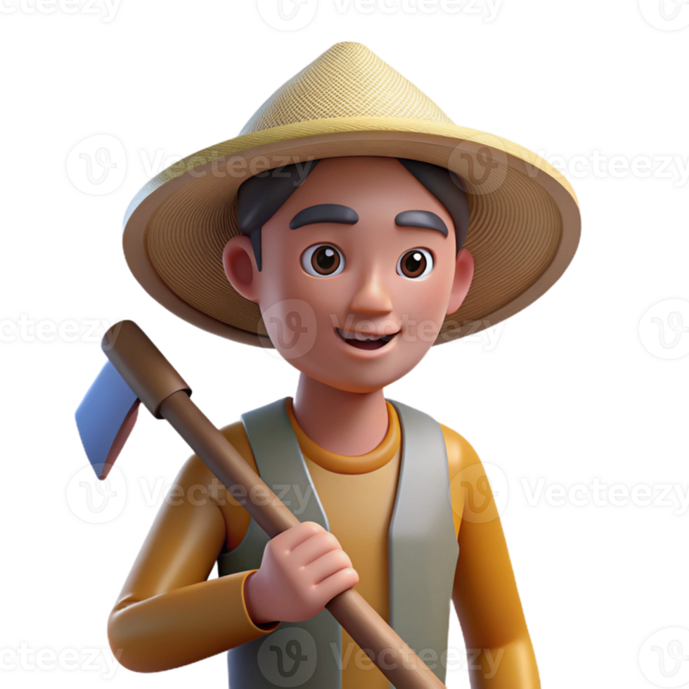serene modern Farmer with Hoe Side View Transparent Background detailed png