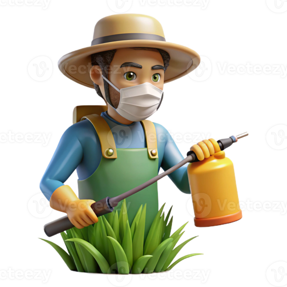 impressive rustic Farmer with Protective Gear Spraying Crops Cutout genuine png