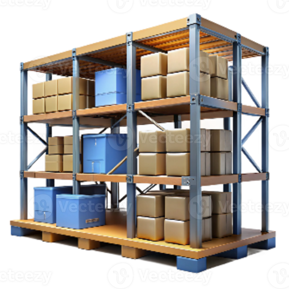 impressive modern Warehouse Shelves Stacked Boxes Transparent Background genuine png
