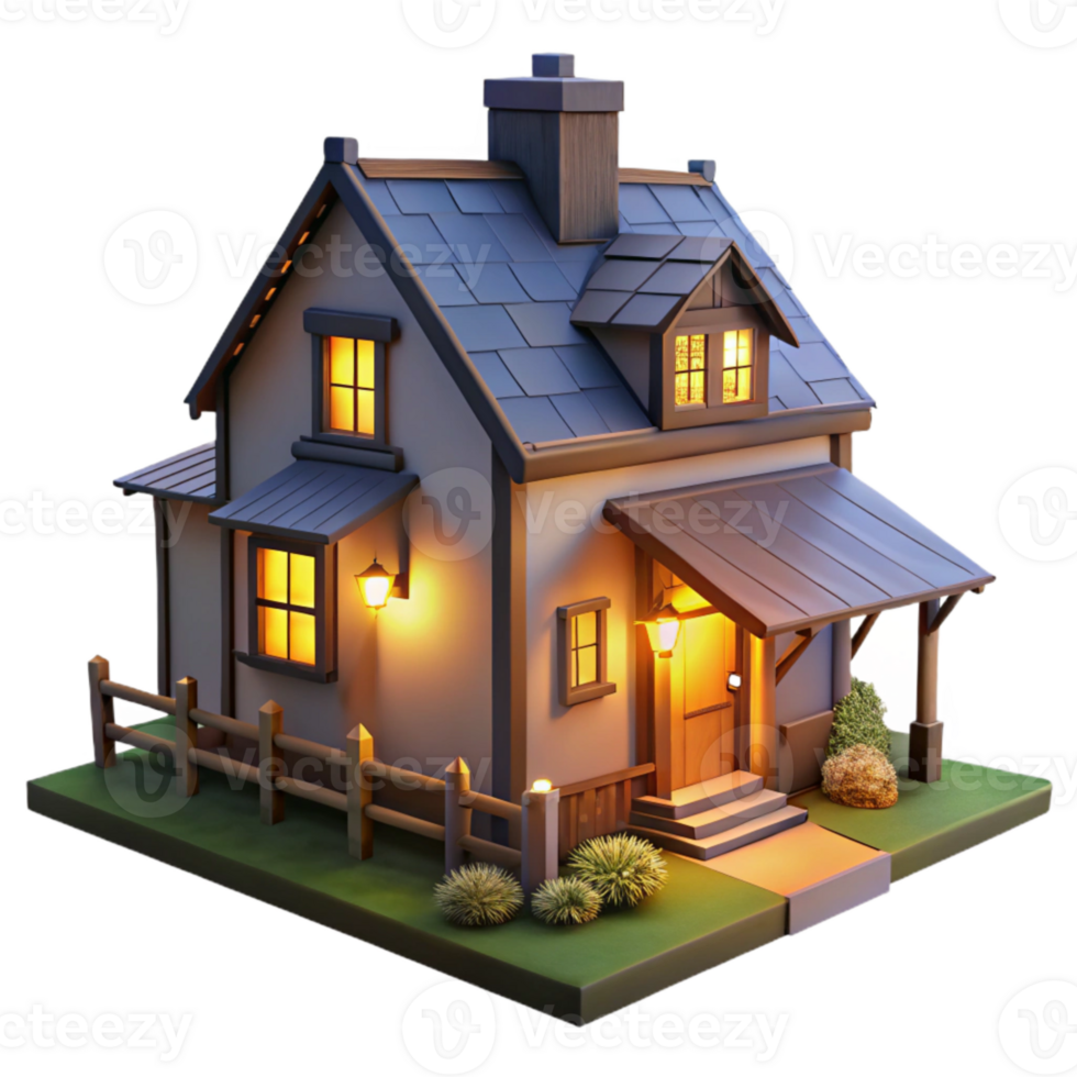 extraordinary modern Farmhouse at Night with Lights on Isolated exclusive png