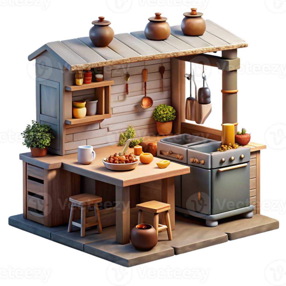 dramatic artistic Farmhouse Kitchen Transparent Background with Rustic Decor professional png