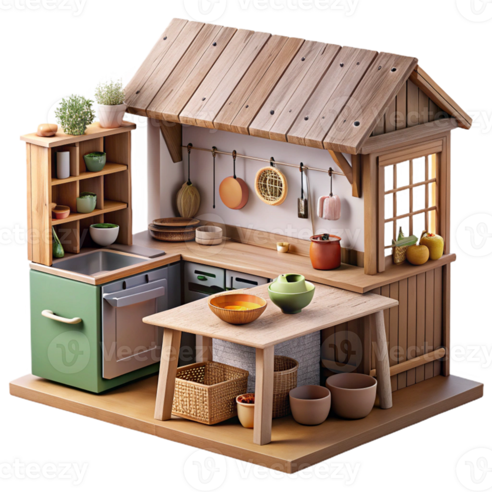 impressive rustic Farmhouse Kitchen Transparent Background with Rustic Decor detailed png