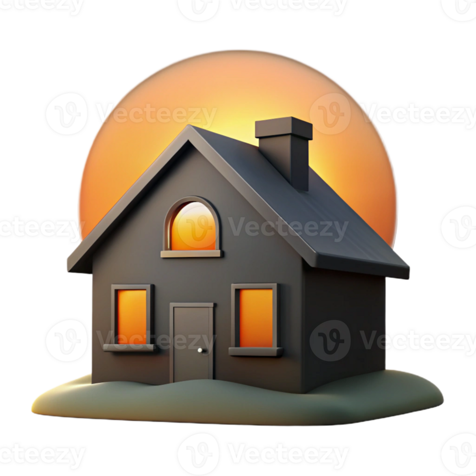 elegant artistic Farmhouse Silhouette Cutout with Sunset Background authentic png