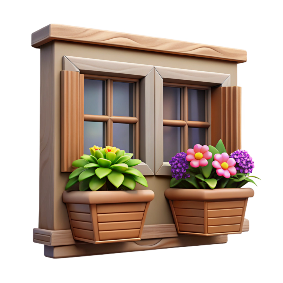 dramatic abstract Farmhouse Window Box Cutout with Flowers premium png