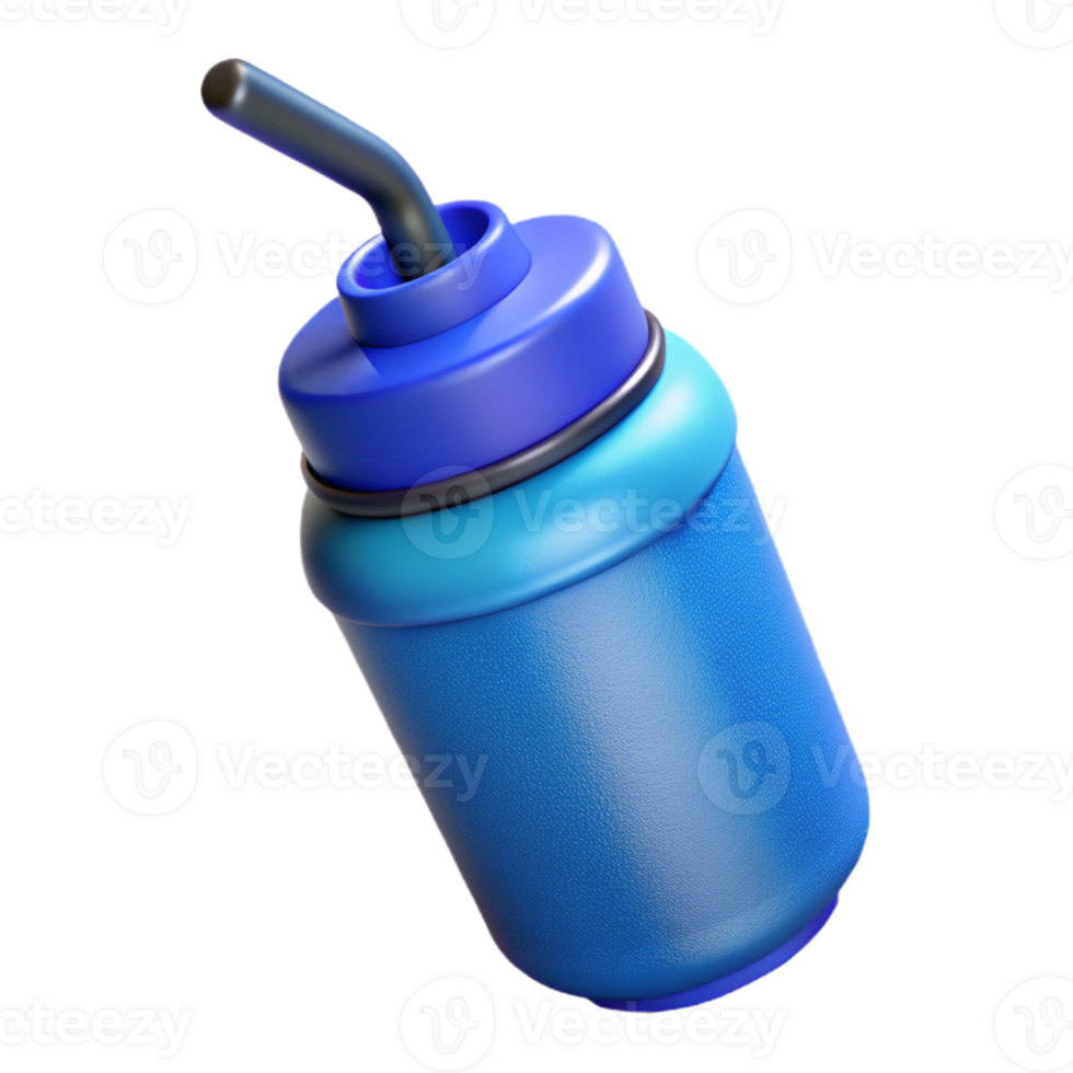 wonderful rustic Water Bottle with Straw Blue Cutout Transparent Background premium png