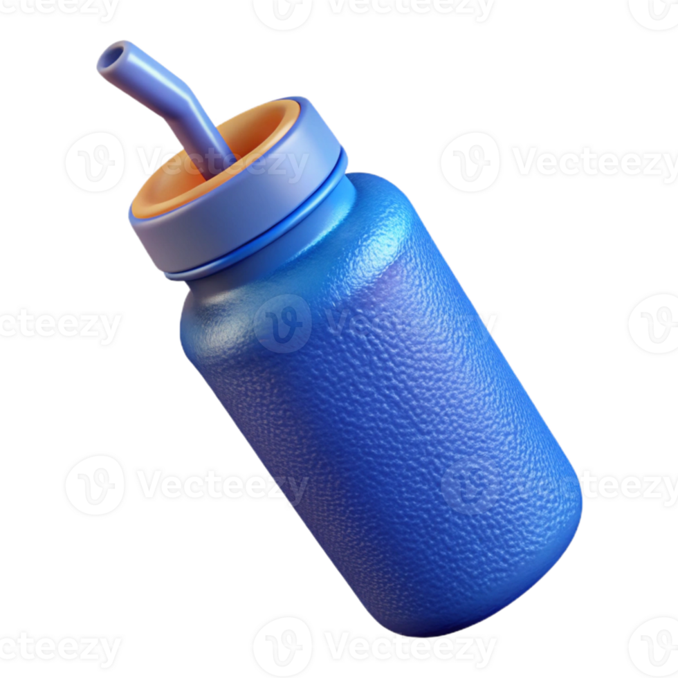 impressive traditional Water Bottle with Straw Blue Cutout Transparent Background authentic png