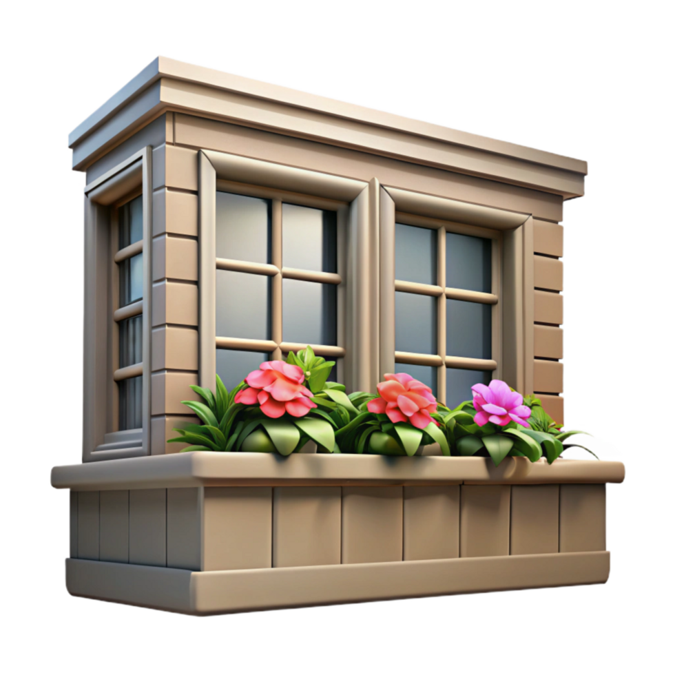 dramatic minimalist Farmhouse Window Box Cutout with Flowers png