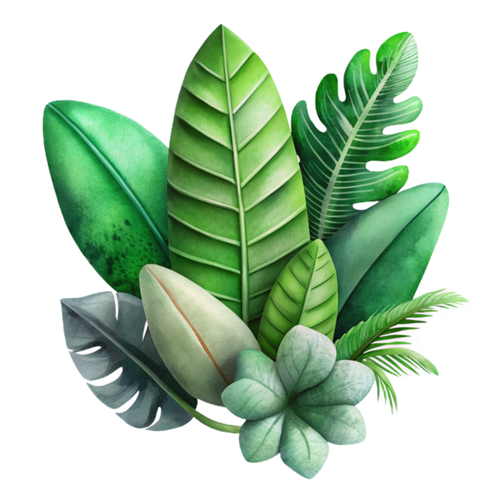 elegant traditional Watercolor Leaves Green and Lush Cutout genuine png