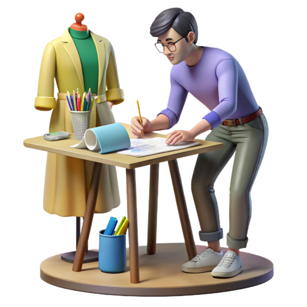 extraordinary minimalist Fashion Designer Sketching New Collection Isolated genuine png