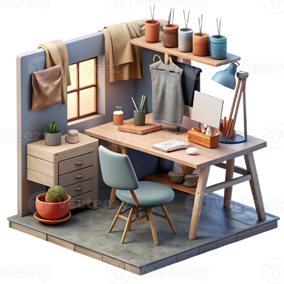 dramatic rustic Fashion Design Studio Messy Workspace Isolated exclusive png