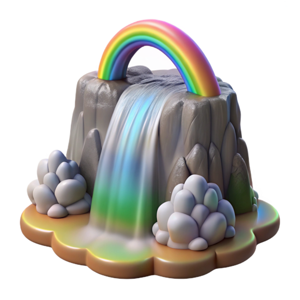 impressive minimalist Waterfall with Rainbow in Mist Isolated professional png