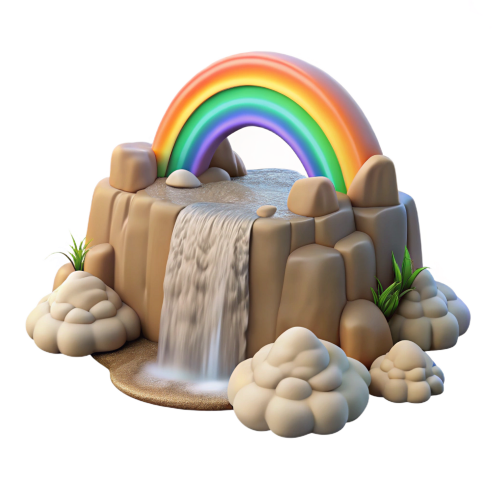 impressive creative Waterfall with Rainbow in Mist Isolated high resolution png