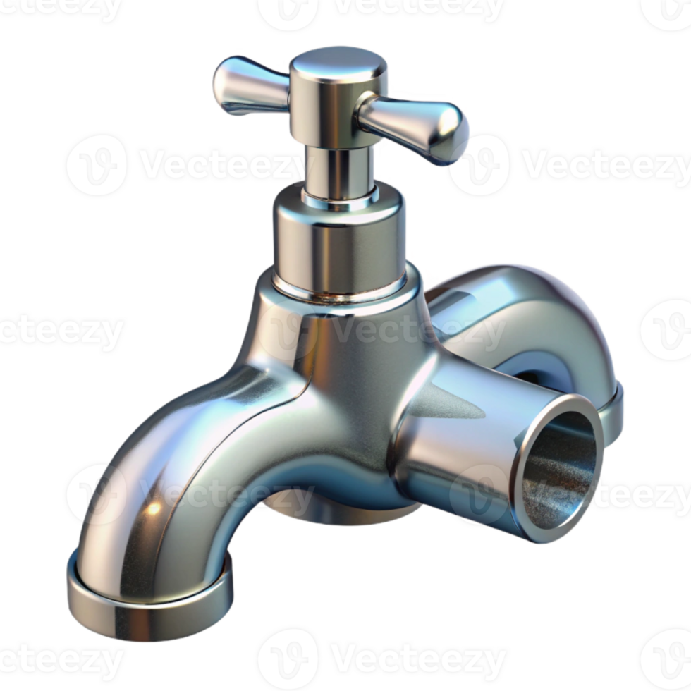 elegant traditional Water Faucet Chrome Angled View Transparent Background png