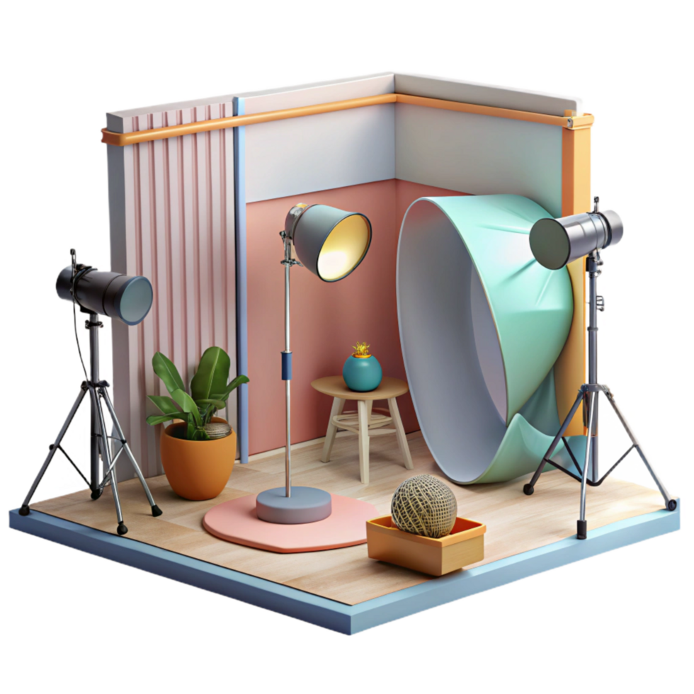 extraordinary minimalist Fashion Photography Lighting Studio Setup Isolated high quality png