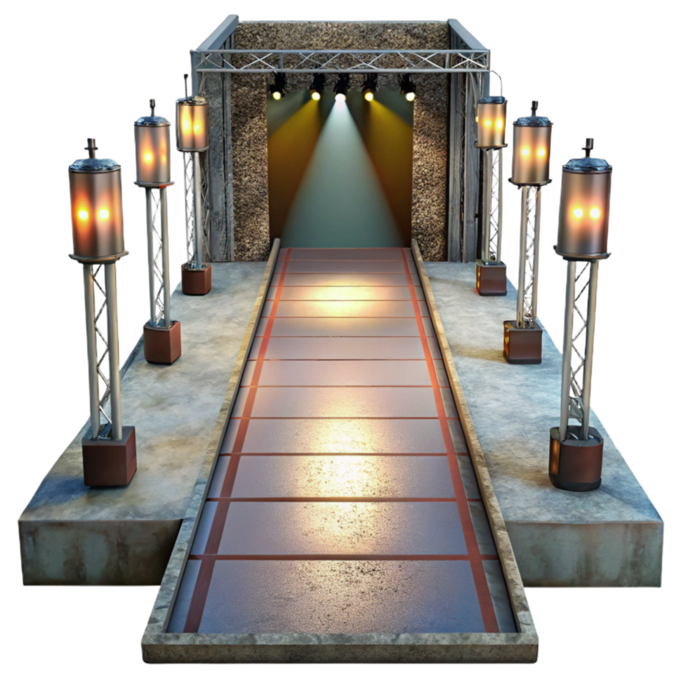 serene minimalist Fashion Show Runway with Bright Lights Cutout detailed png