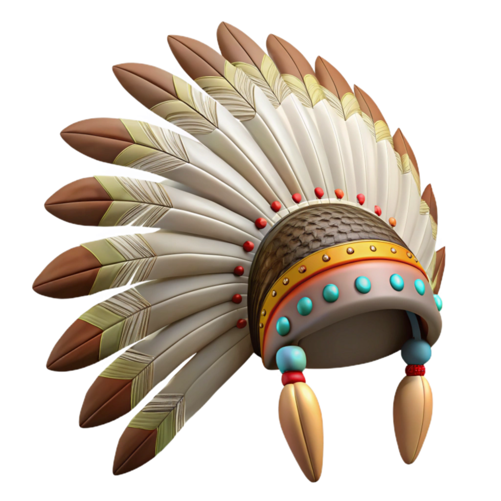 Feathered Headdress with Beaded Fringe Cutout png