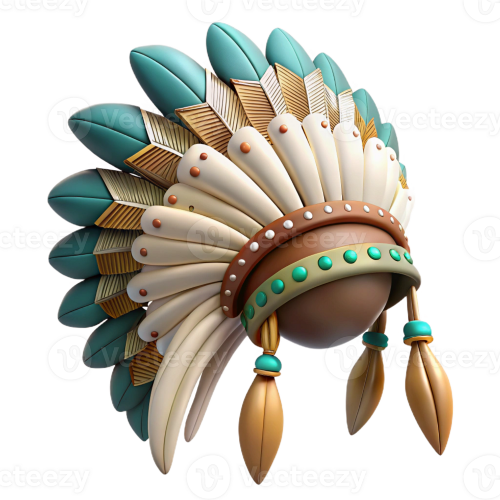 elegant classic Feathered Headdress with Beaded Fringe Cutout premium png
