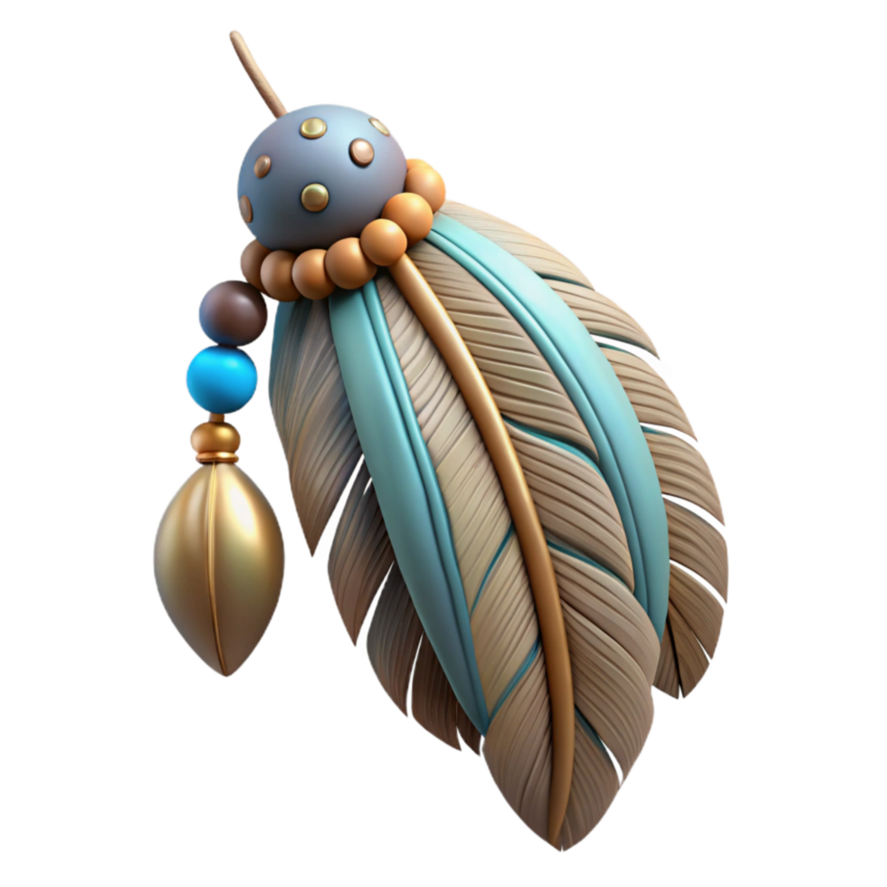 dramatic abstract Feather Ornament with Beads and Shells Cutout original png
