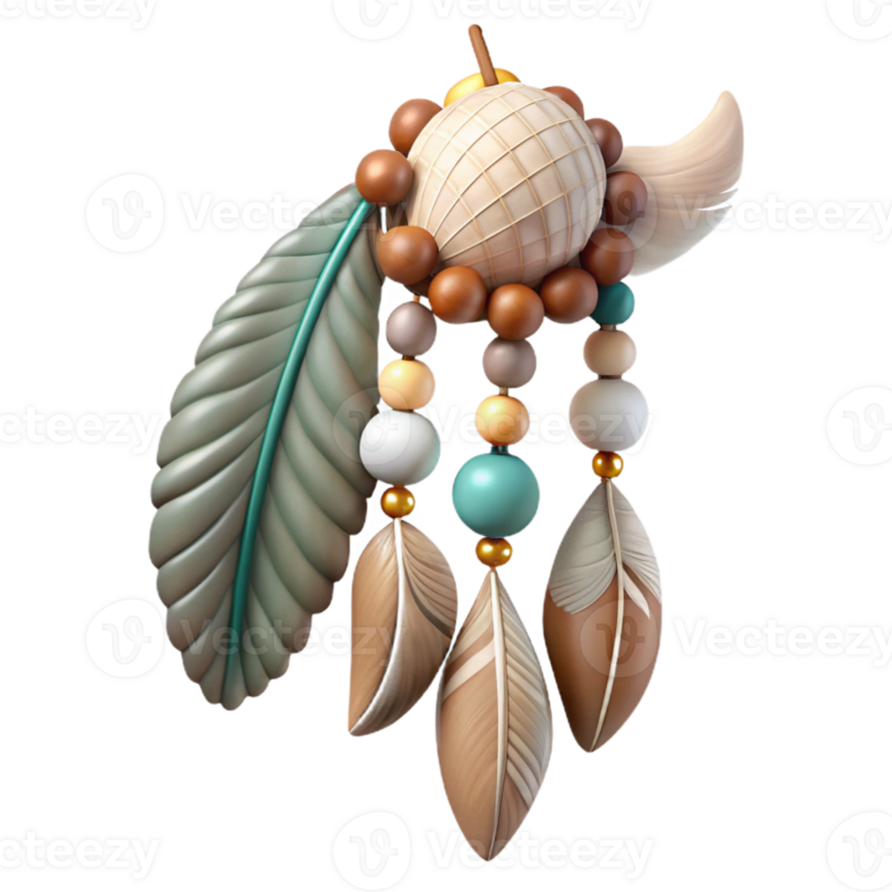 vibrant rustic Feather Ornament with Beads and Shells Cutout professional png