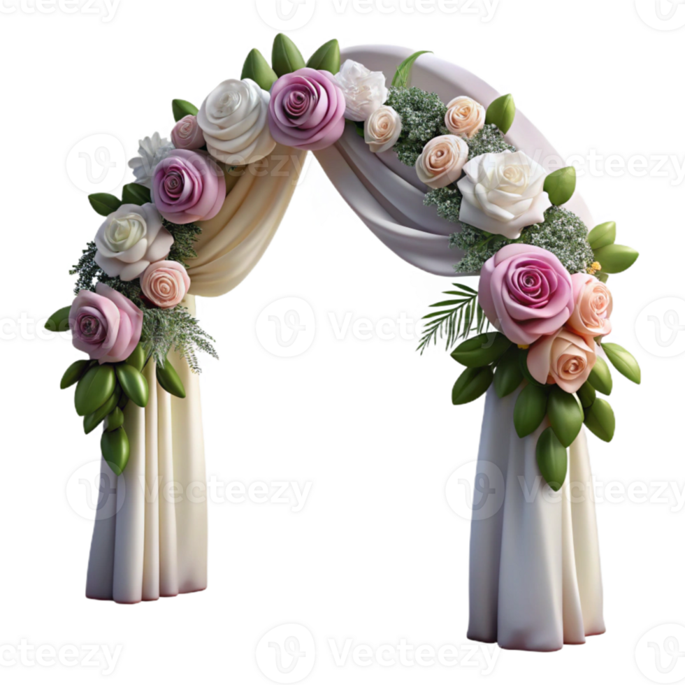 elegant artistic Wedding Arch Decorated with Flowers Cutout Transparent Background premium png