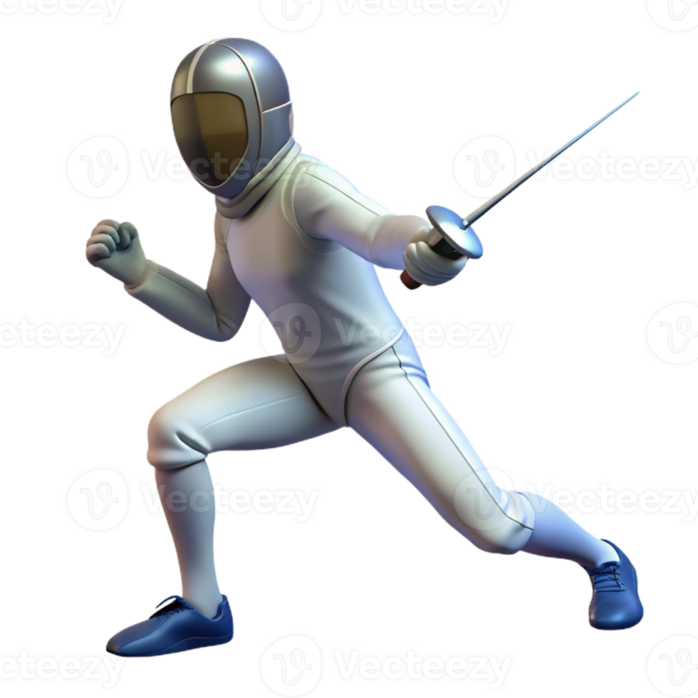 impressive rustic Fencer in Action Lunging Forward Isolated Cutout png