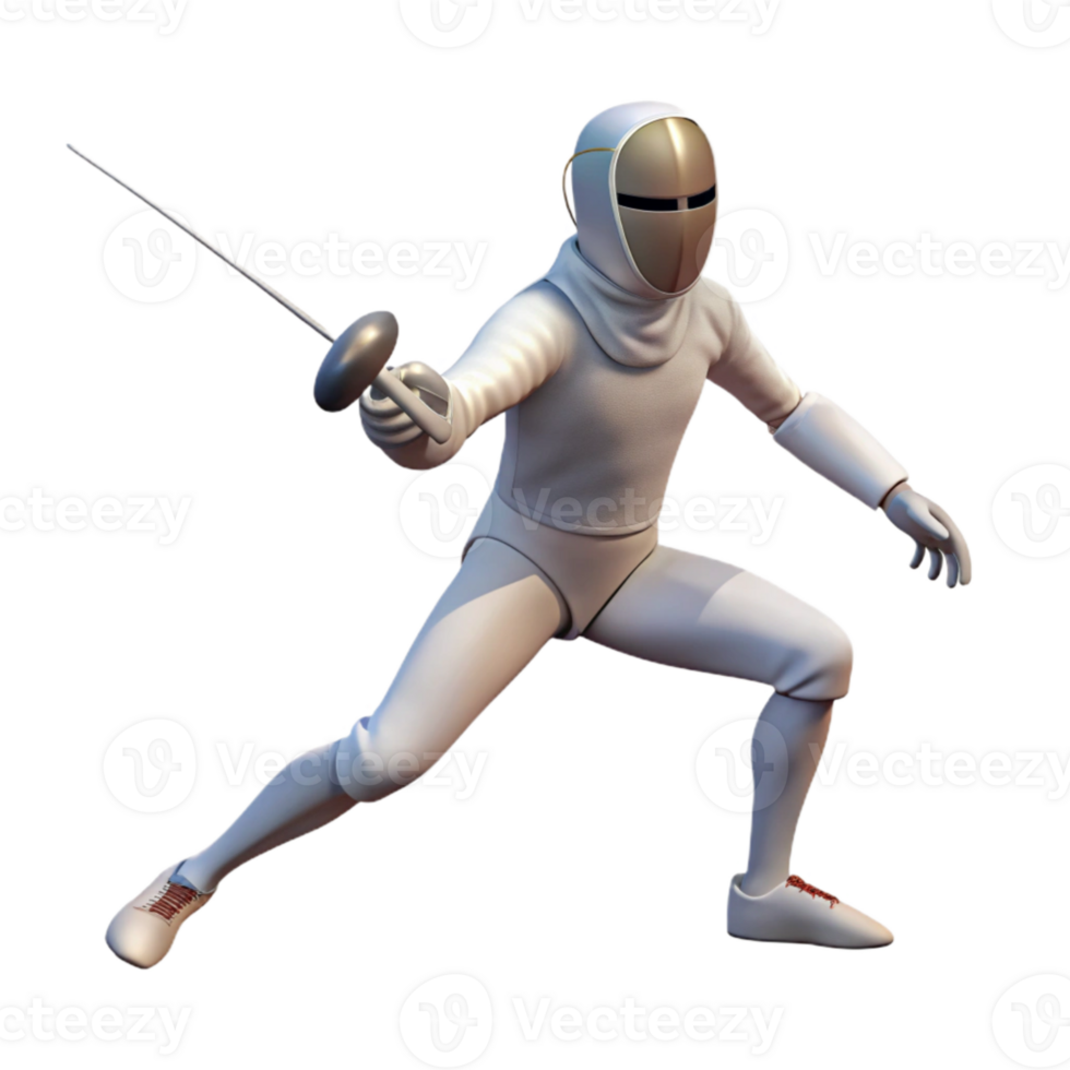 beautiful modern Fencer in Action Lunging Forward Isolated Cutout detailed png