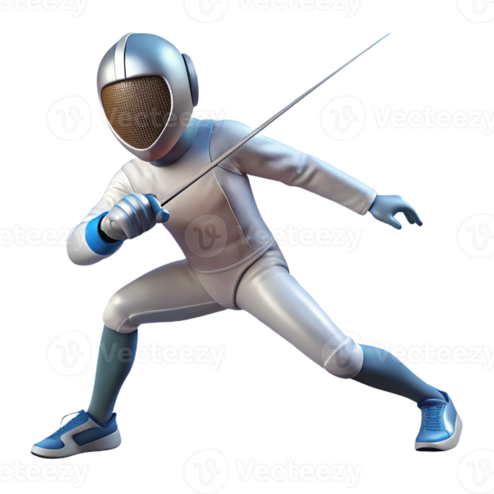 serene modern Fencer in Action Lunging Forward Isolated Cutout genuine png