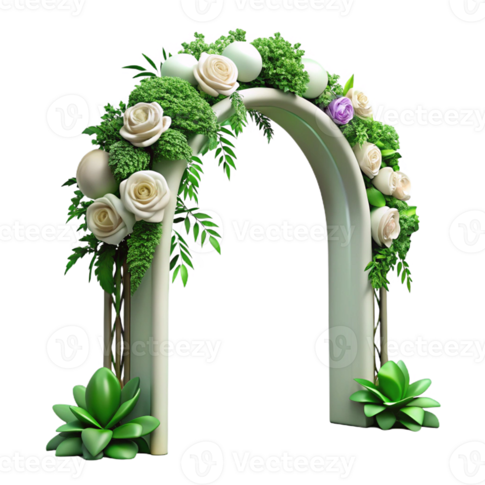 elegant modern Wedding Arch with Greenery and Flowers Isolated exclusive png