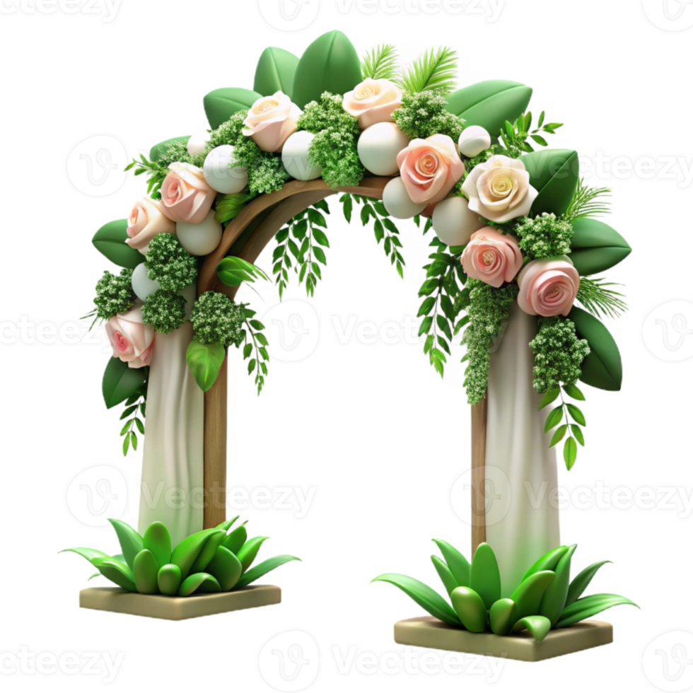 extraordinary traditional Wedding Arch with Greenery and Flowers Isolated detailed png