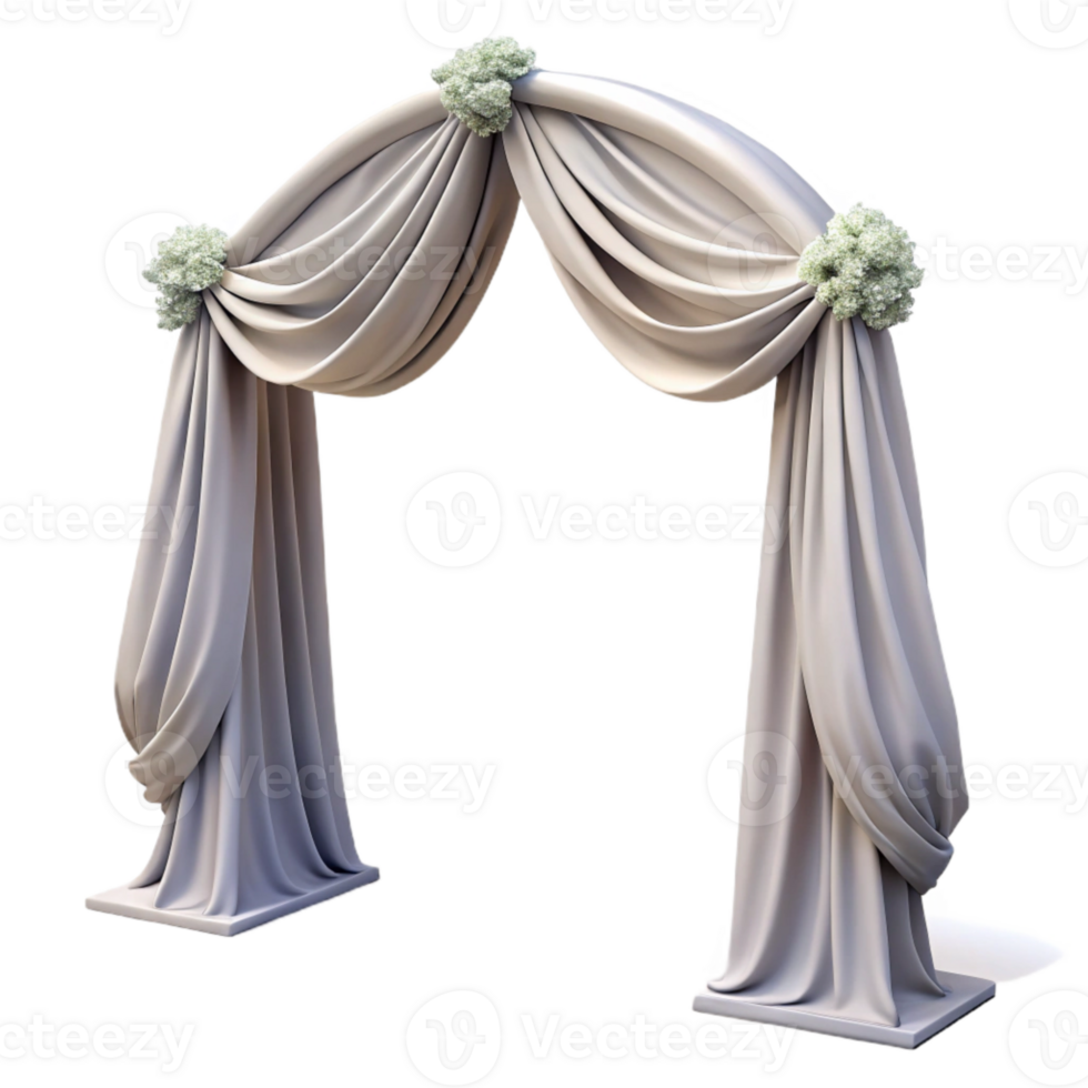 elegant vintage Wedding Arch with White Drapery Isolated on Transparent Background high resolution png