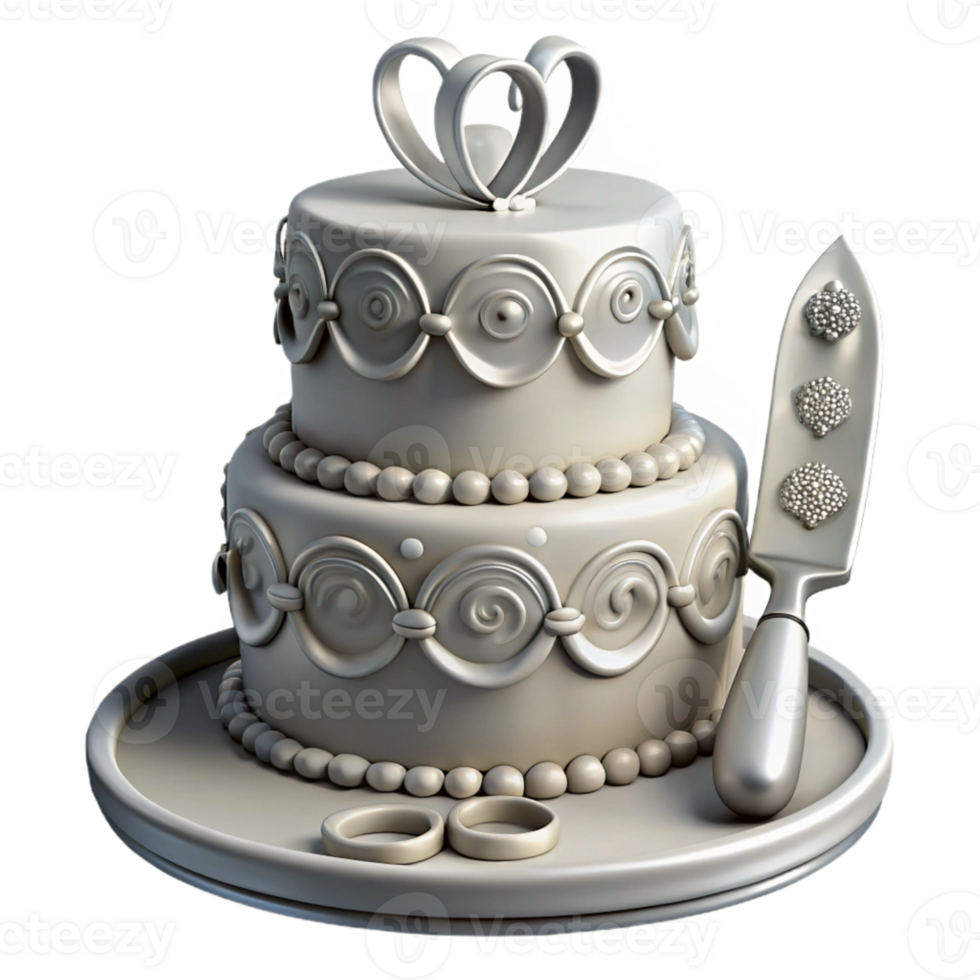 serene modern Wedding Cake Cutting Set Silver Ornate Handles Cutout authentic png
