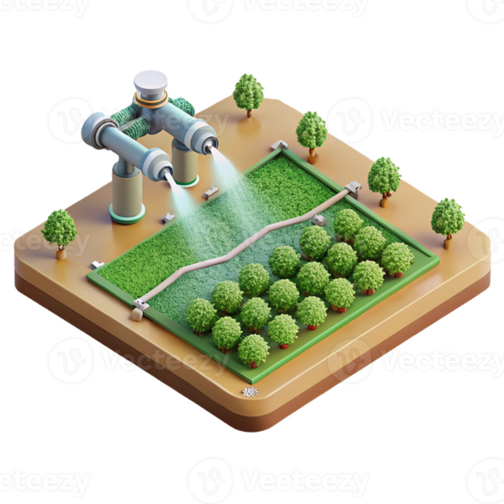 dramatic classic Field with Irrigation Sprinklers Top View Isolated premium png