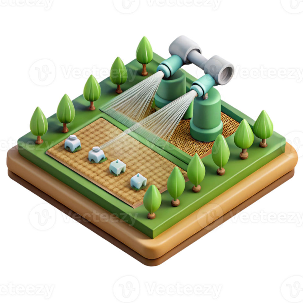 magnificent classic Field with Irrigation Sprinklers Top View Isolated detailed png
