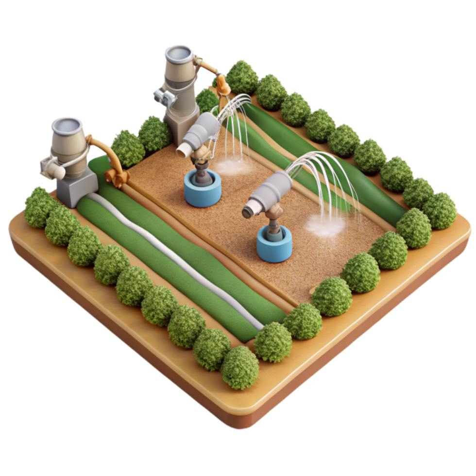 magnificent traditional Field with Irrigation Sprinklers Top View Isolated authentic png