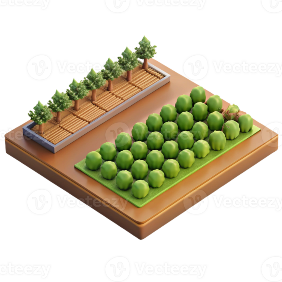 beautiful artistic Field with Rows of Crops Top View Isolated detailed png