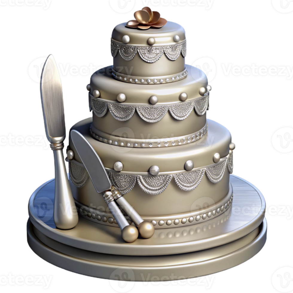 serene minimalist Wedding Cake Cutting Set Silver Ornate Handles Cutout detailed png