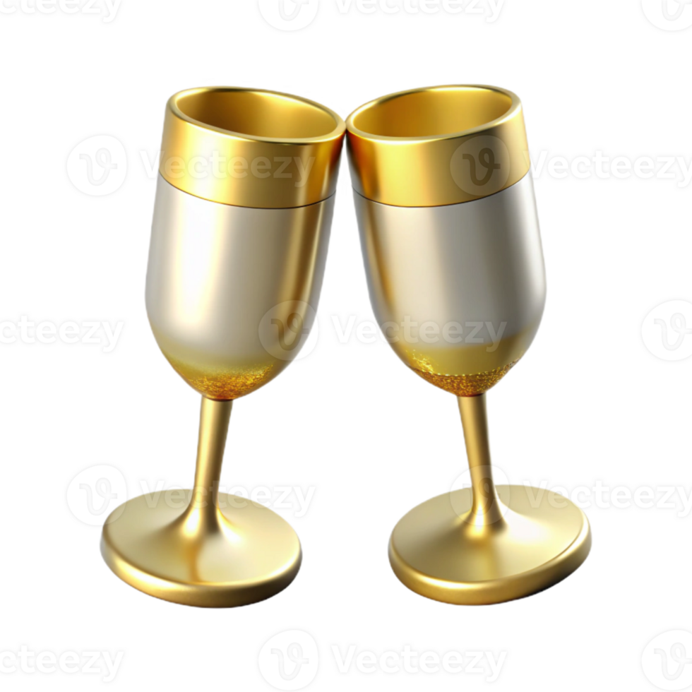 elegant minimalist Wedding Champagne Glasses with Golden Rim Isolated high resolution png
