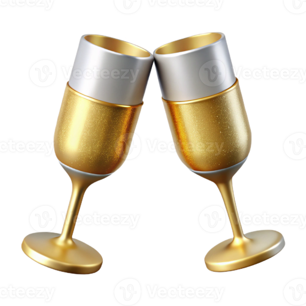 wonderful abstract Wedding Champagne Glasses with Golden Rim Isolated high resolution png